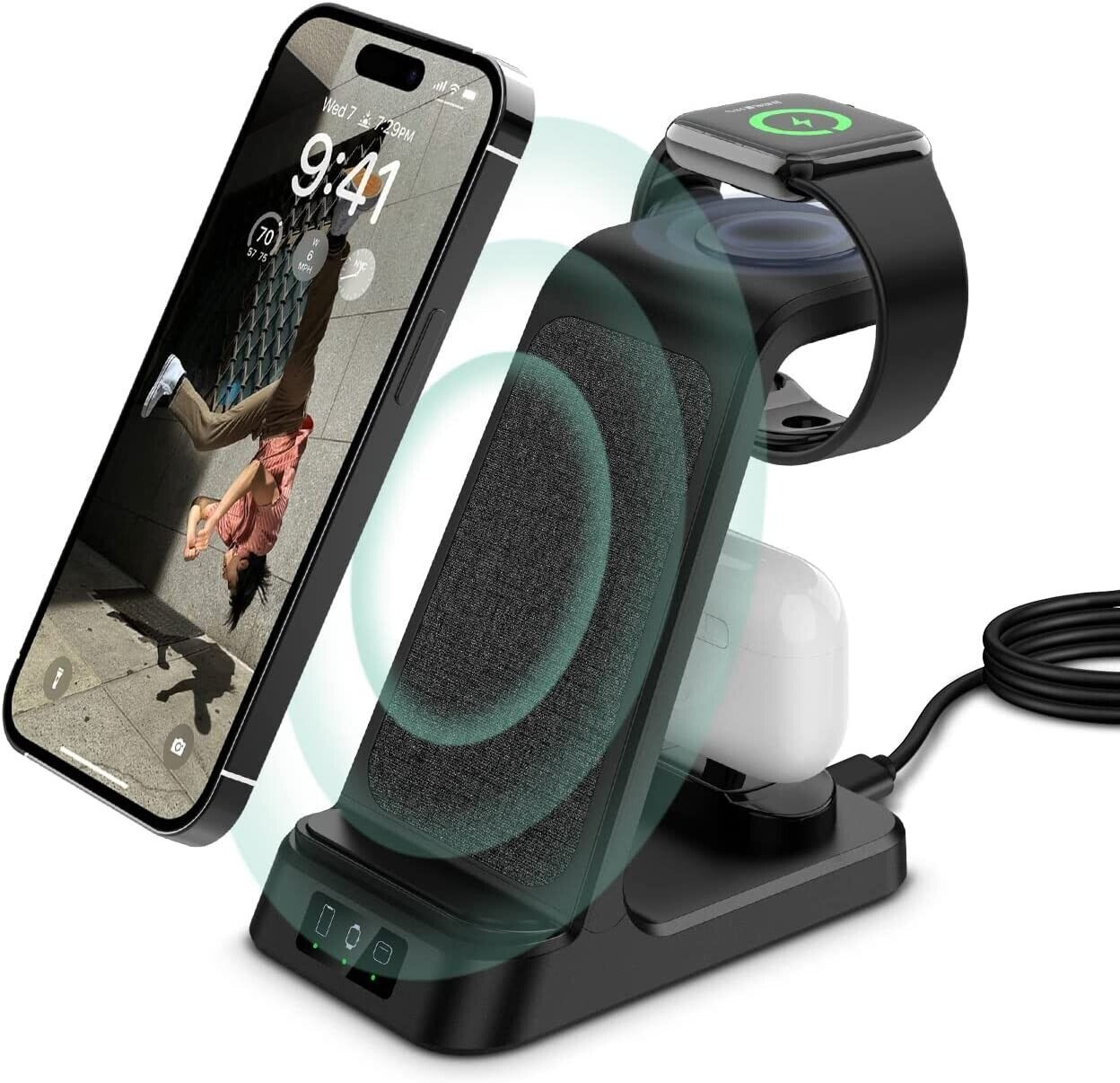 Wireless Charging Station, 3 in 1 Fast Charger Stand, Wireless fits iPhone
