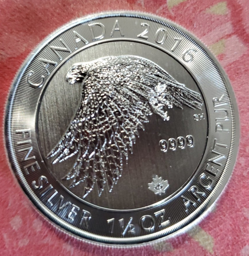 2016 Canada Snowy White Gyr Falcon 1 .5 oz .999 Fine Silver BU Coin Canada Mint