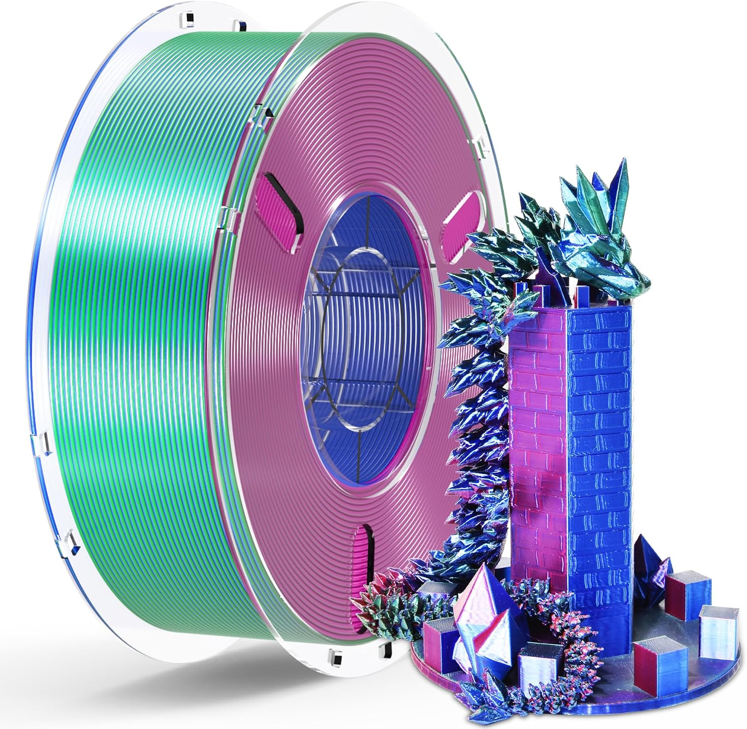 Silk Tri Color 3D Printer Filament 1.75Mm, Triple Color Change by Angle, Silk Sh
