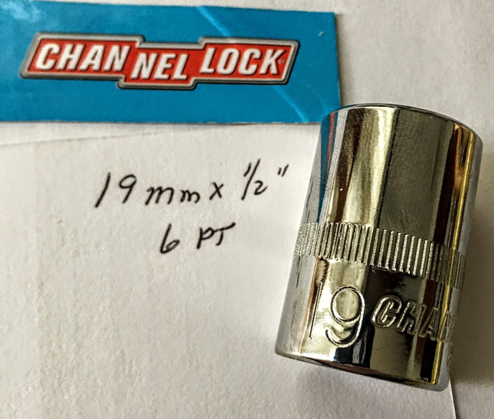 CHANNELLOCK  19 mm  x 1/2" DR  STANDARD METRIC  SOCKET  6 Pt Free USA Shipping