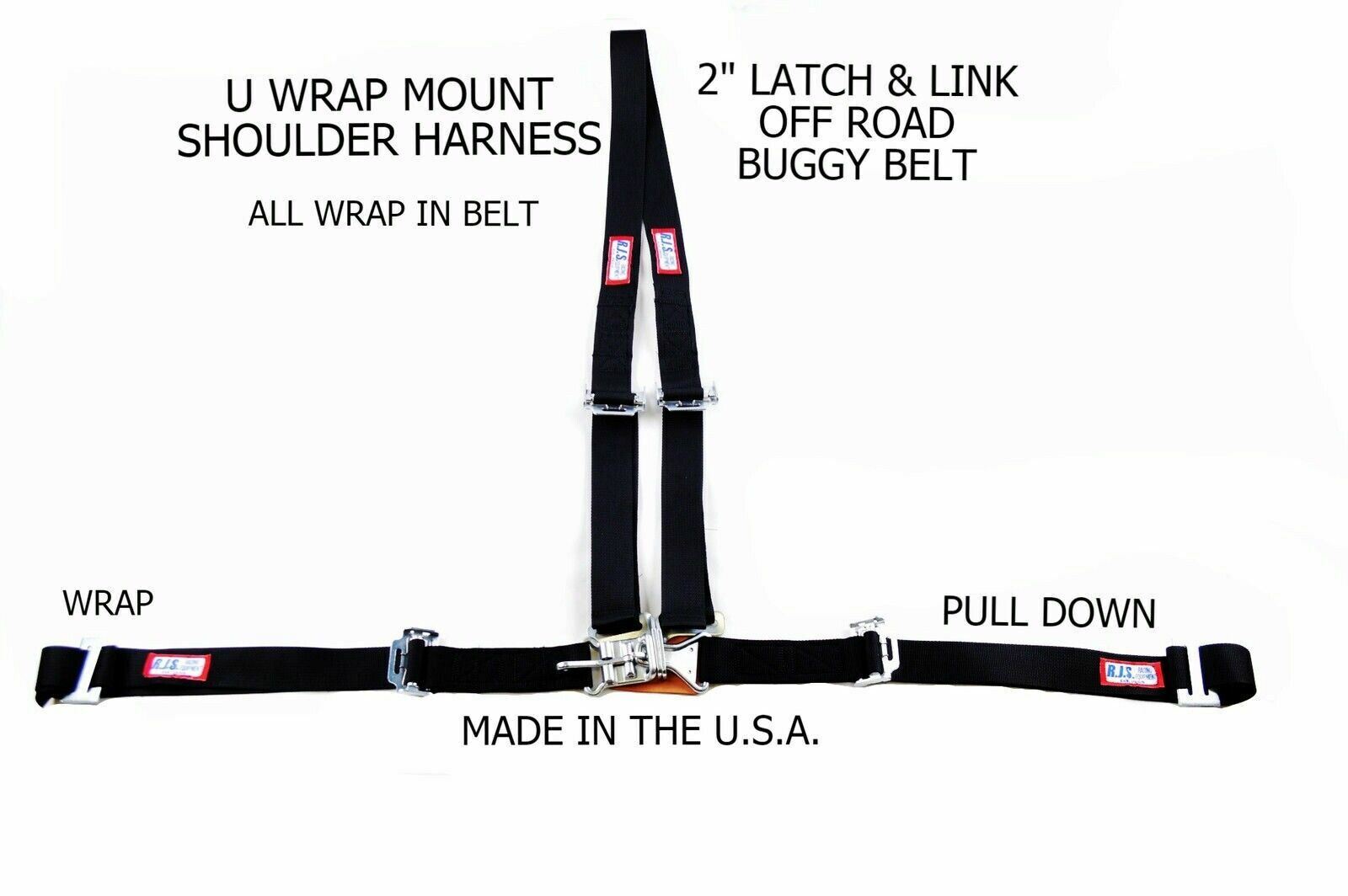 RJS RACING 2" BUGGY OFF ROAD SEAT BELT 3 POINT U HARNESS WRAP IN BLACK 4019601