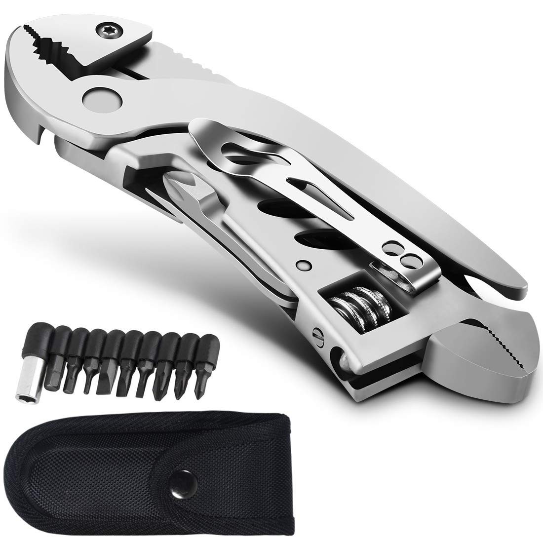 dpnao Multitool Wrench With 7 Tools/Pliers/Wire Cutter/Flat Silver
