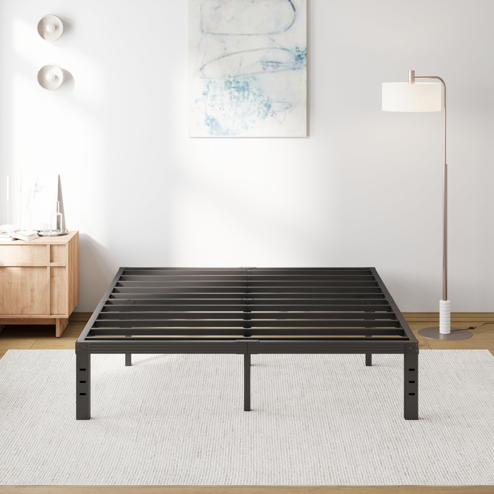 Queen Bed Frame Heavy Duty,14" High Black Metal Platform Bed Frame,Sturdy Ste...