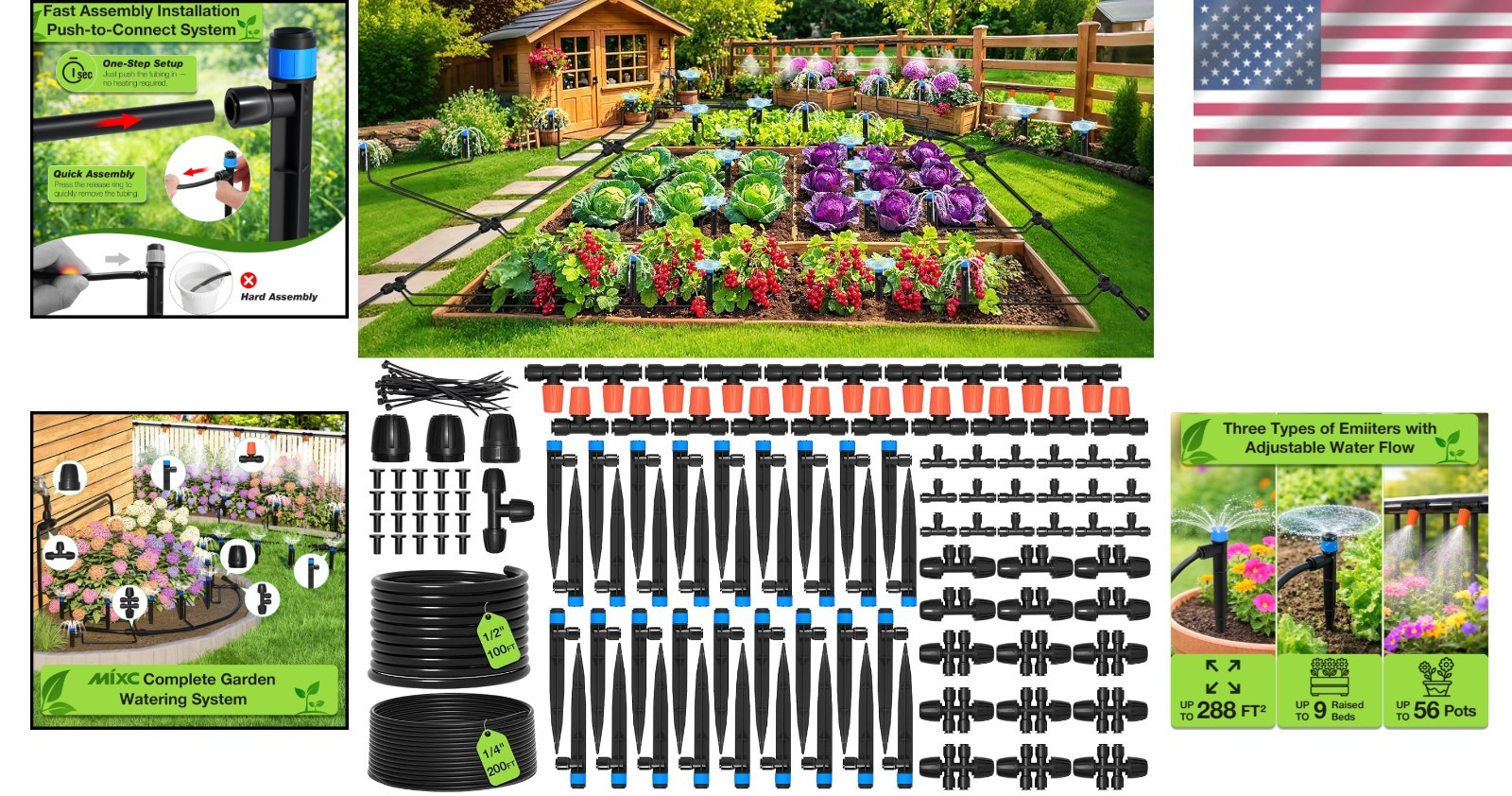 300FT Drip Irrigation System Kit - Full Garden Coverage