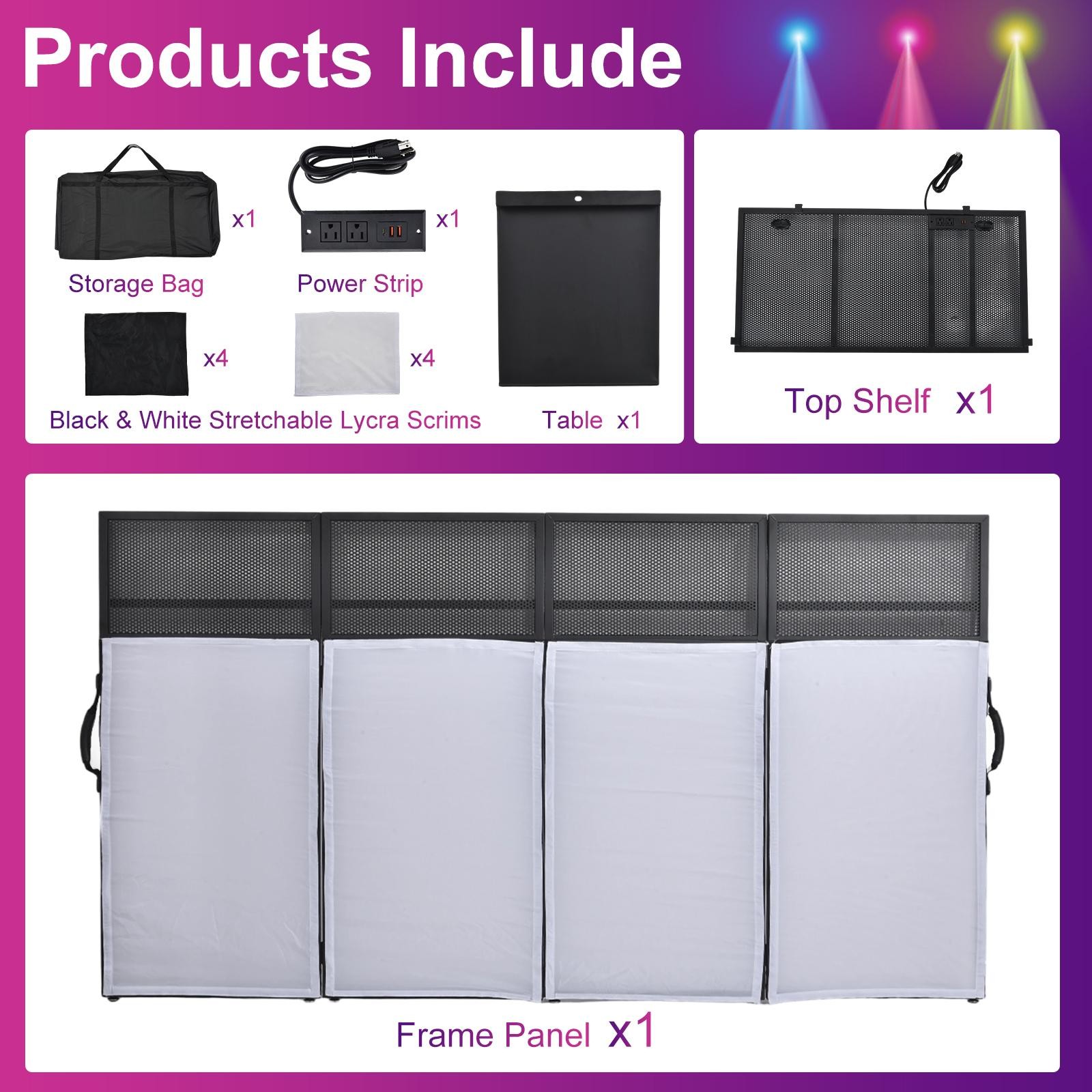 DJ Table Stand Adjustable Booth Facade W/Travel Bag Scrims + Built in Flat Table