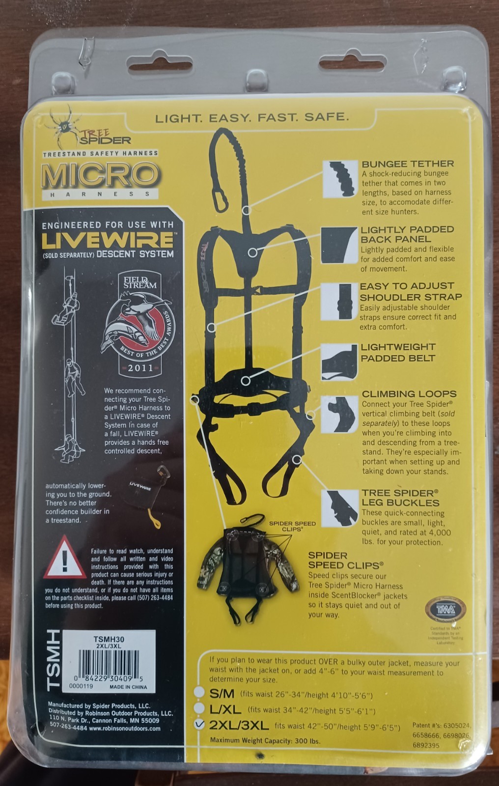 2xl/3xl Tree Spider Micro Harness Lightweight Padded Belt