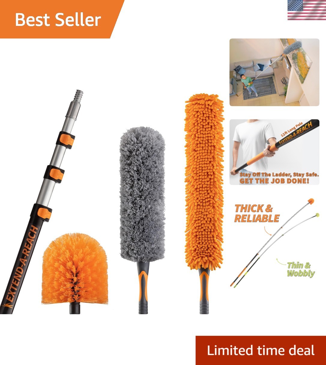 20 ft High  Duster Kit with Aluminum Extension Pole Feather Cobweb Ceiling Fan
