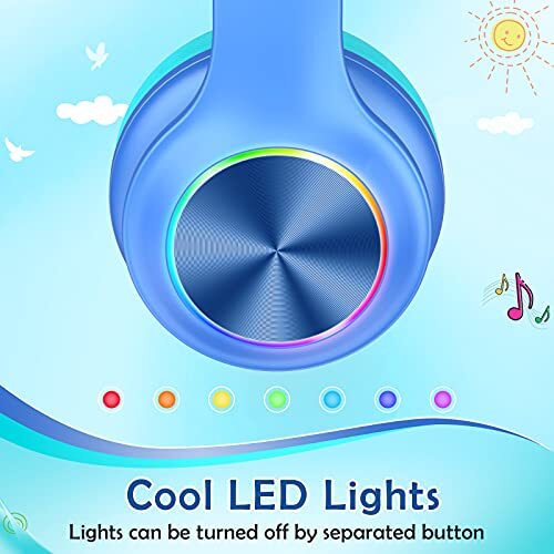 2021tooth Kids Headphones Fit for Aged 3-21, Colorful LED Lights Comfort Blue