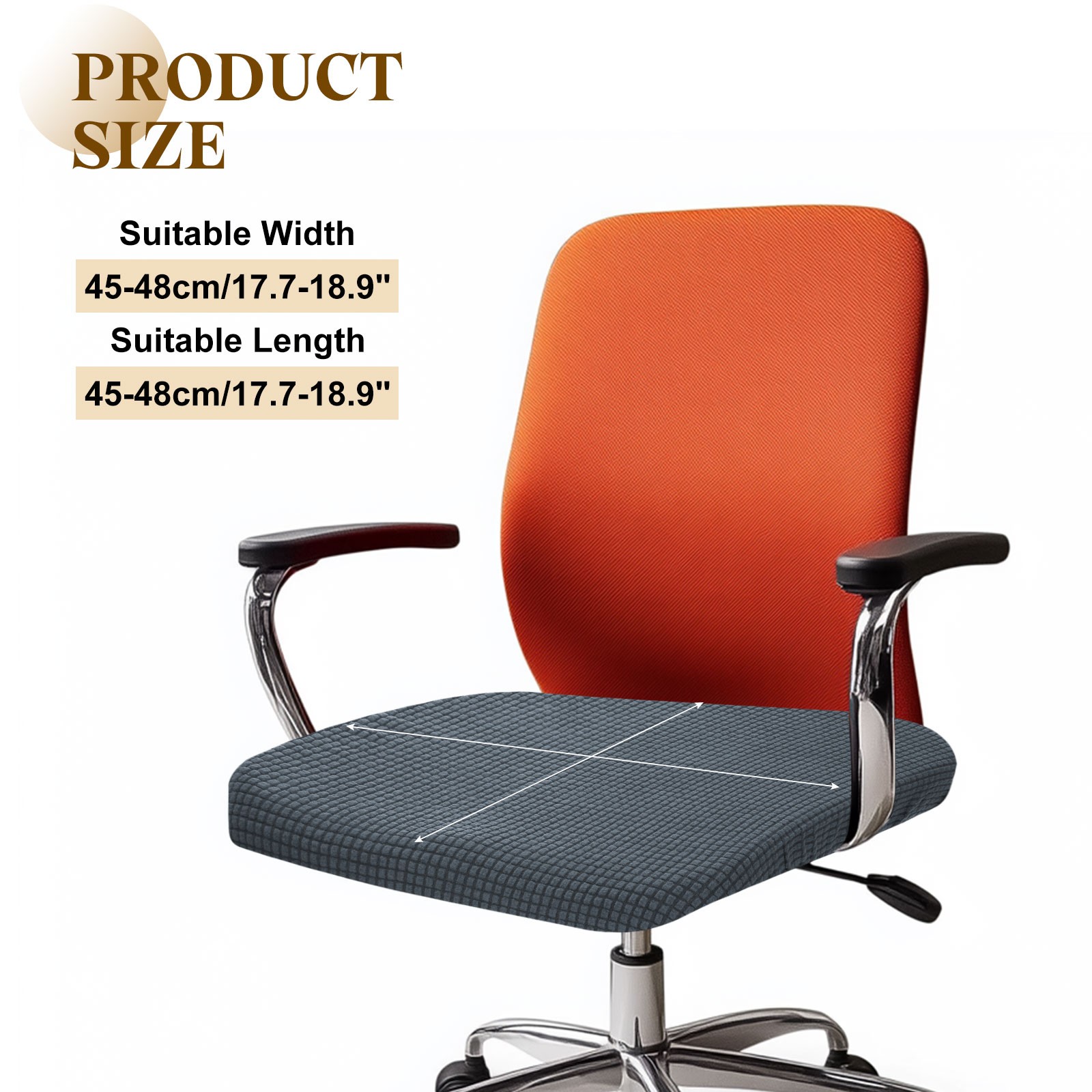 Office Chair Cover, Grid Computer Chair Seat Cover, L(45-48cm), Dark Gray