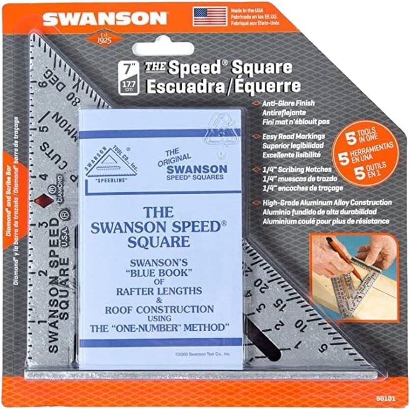 Versatile Swanson 7-Inch Blue Speed Square - Angle & Cutting Guide Included