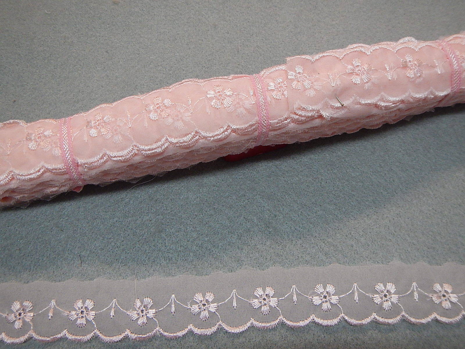 Embroidered Organza Lace No 4  Pink -68 metres