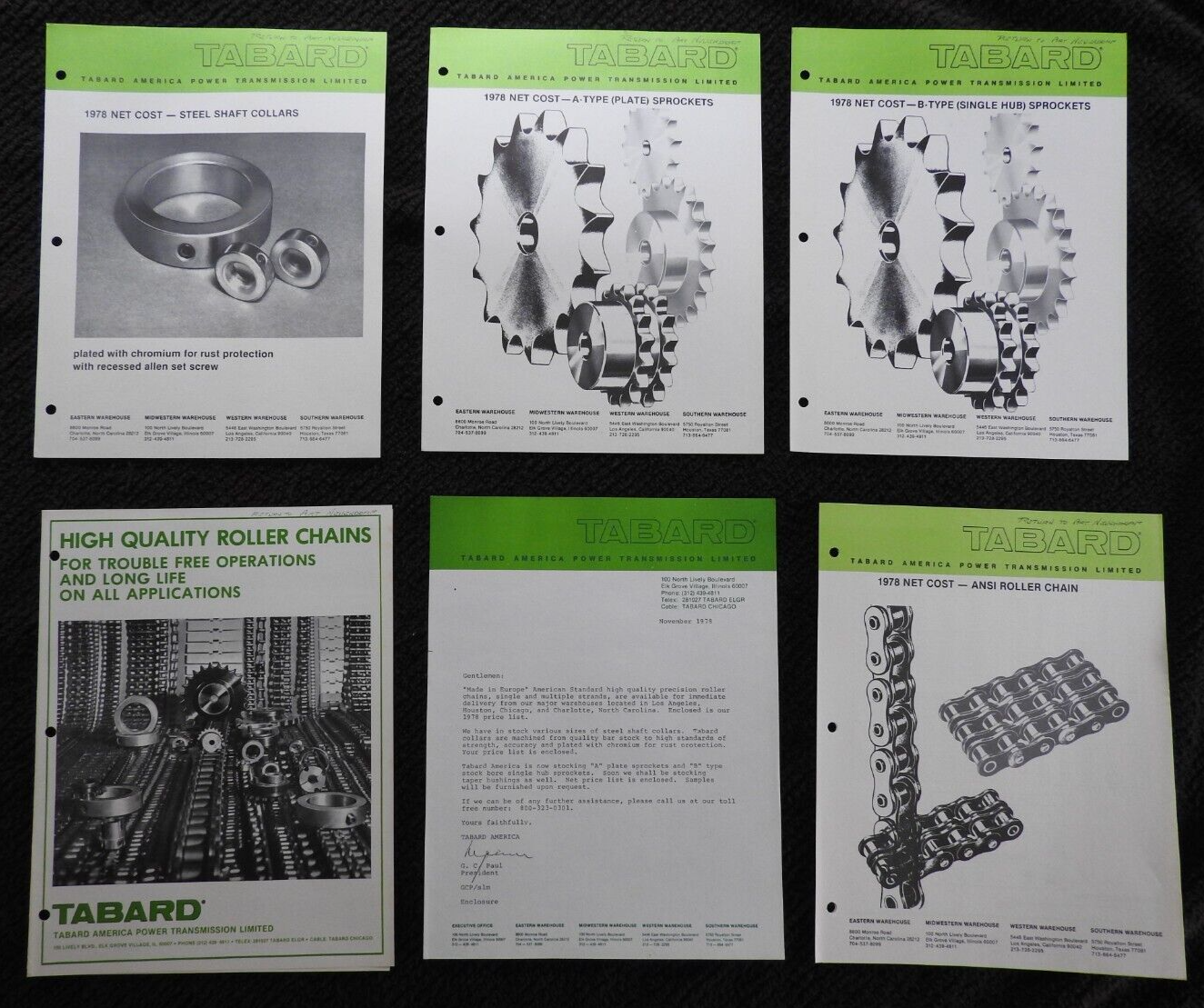 1978 Tabard Transmission ROL Chain Elk Grove Village IL Literature Signed Letter