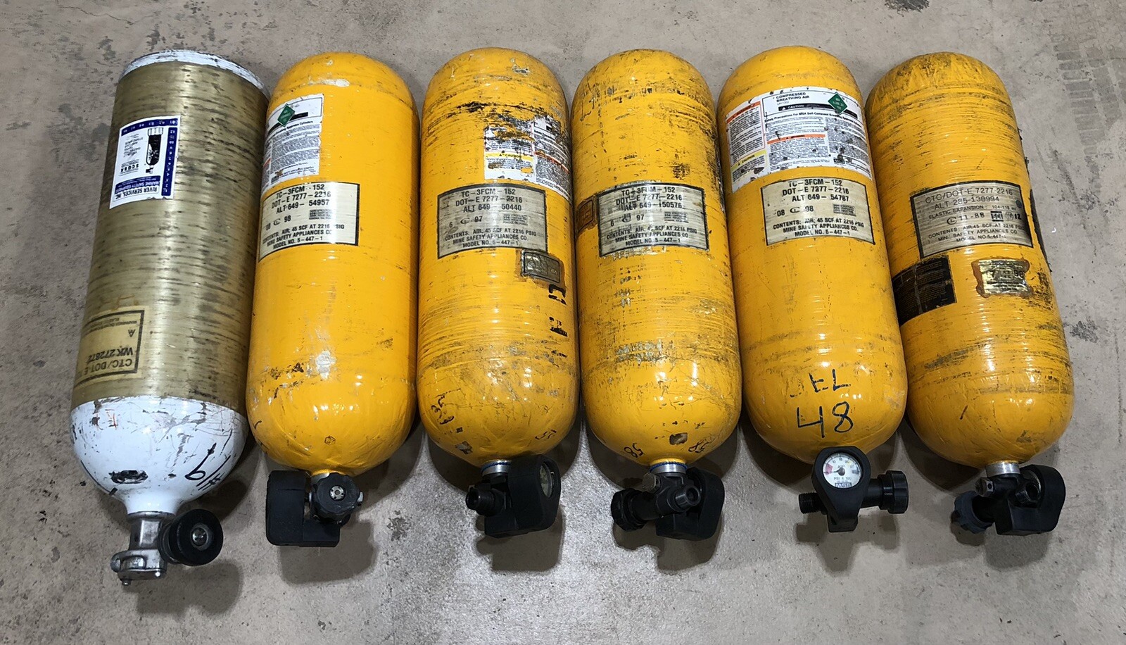 6 Mine Safety Appliances Air tanks Fireman Scuba Diving 45 Minute 2216 Psi