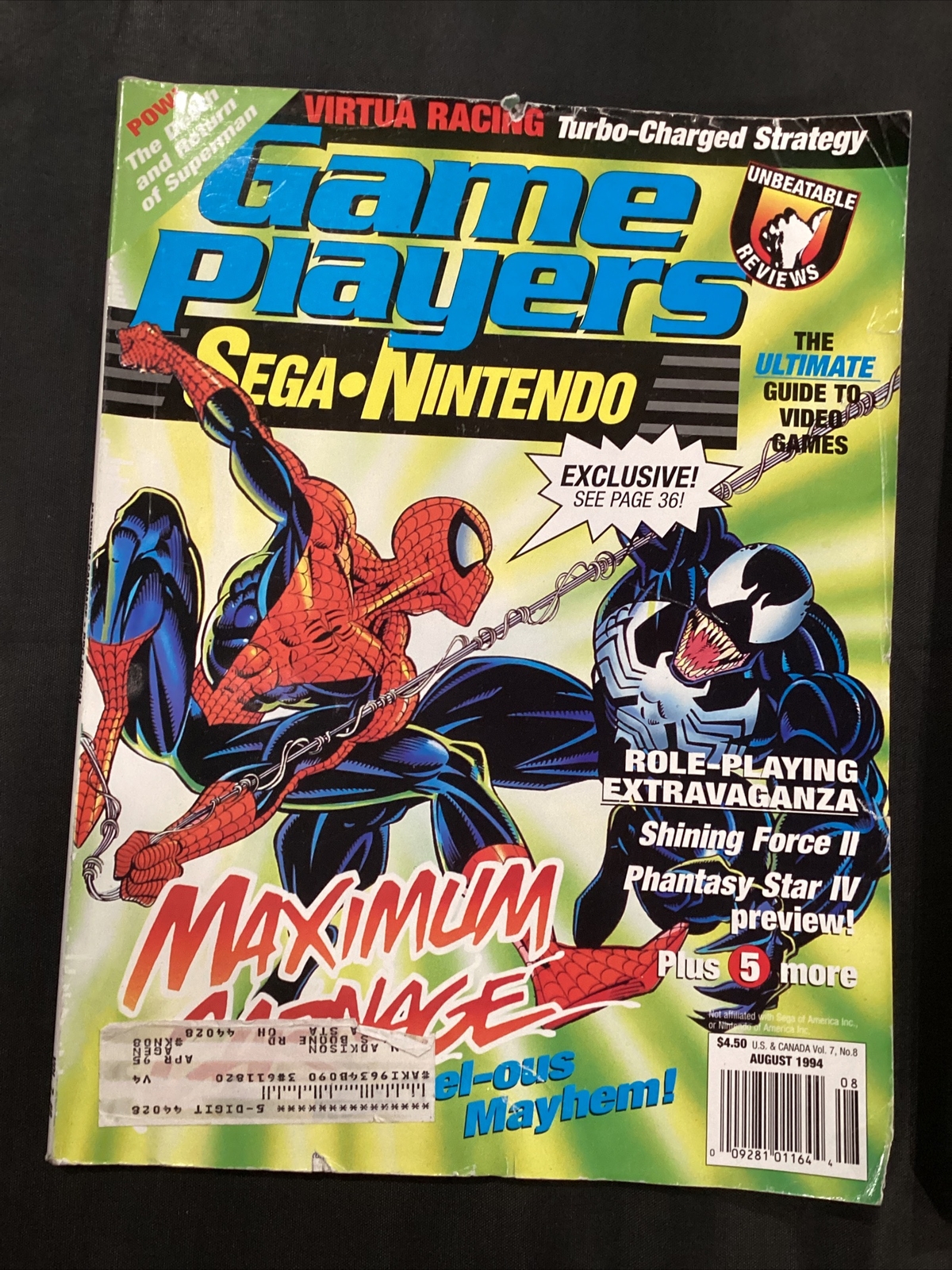 1994 Game Players Magazine Sega Nintendo Spiderman Venom Maximum Carnage cover