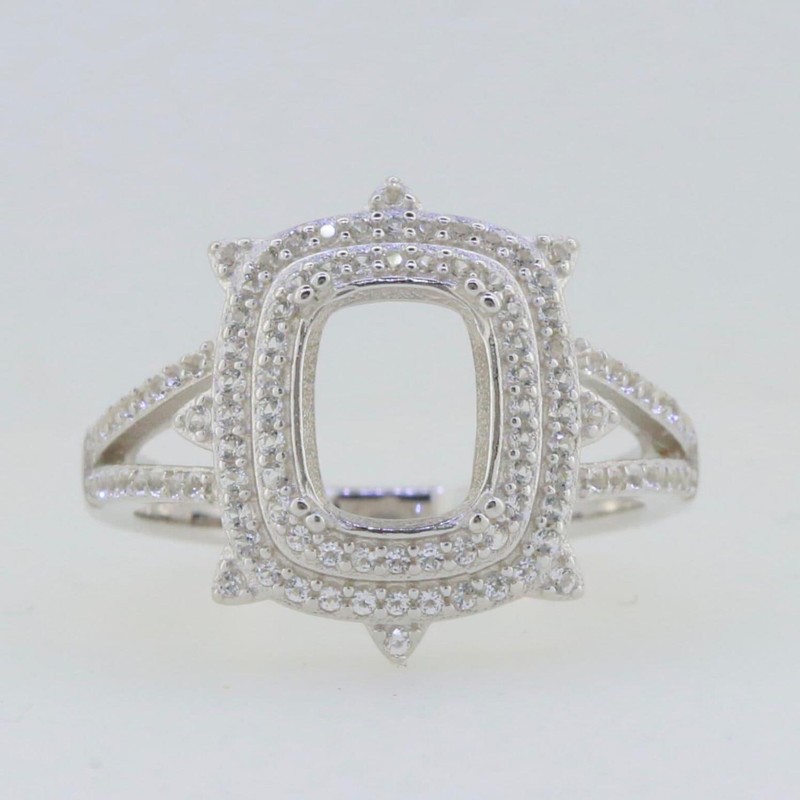 925 Sterling Silver 9x7mm Oval Semi Mount Ring Compass Double Halo Band Ring