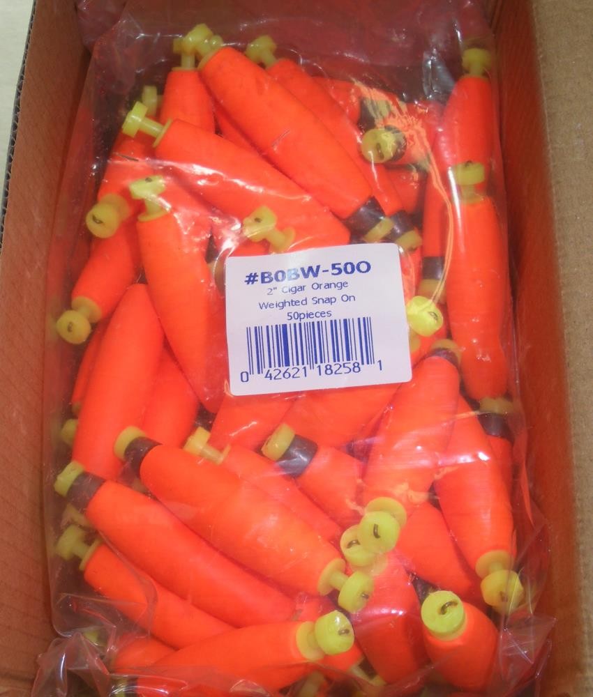 Betts B0BW-50O 2" Weighted SnapOn Foam Fluorescent Cigar Float Orange Bag of 50