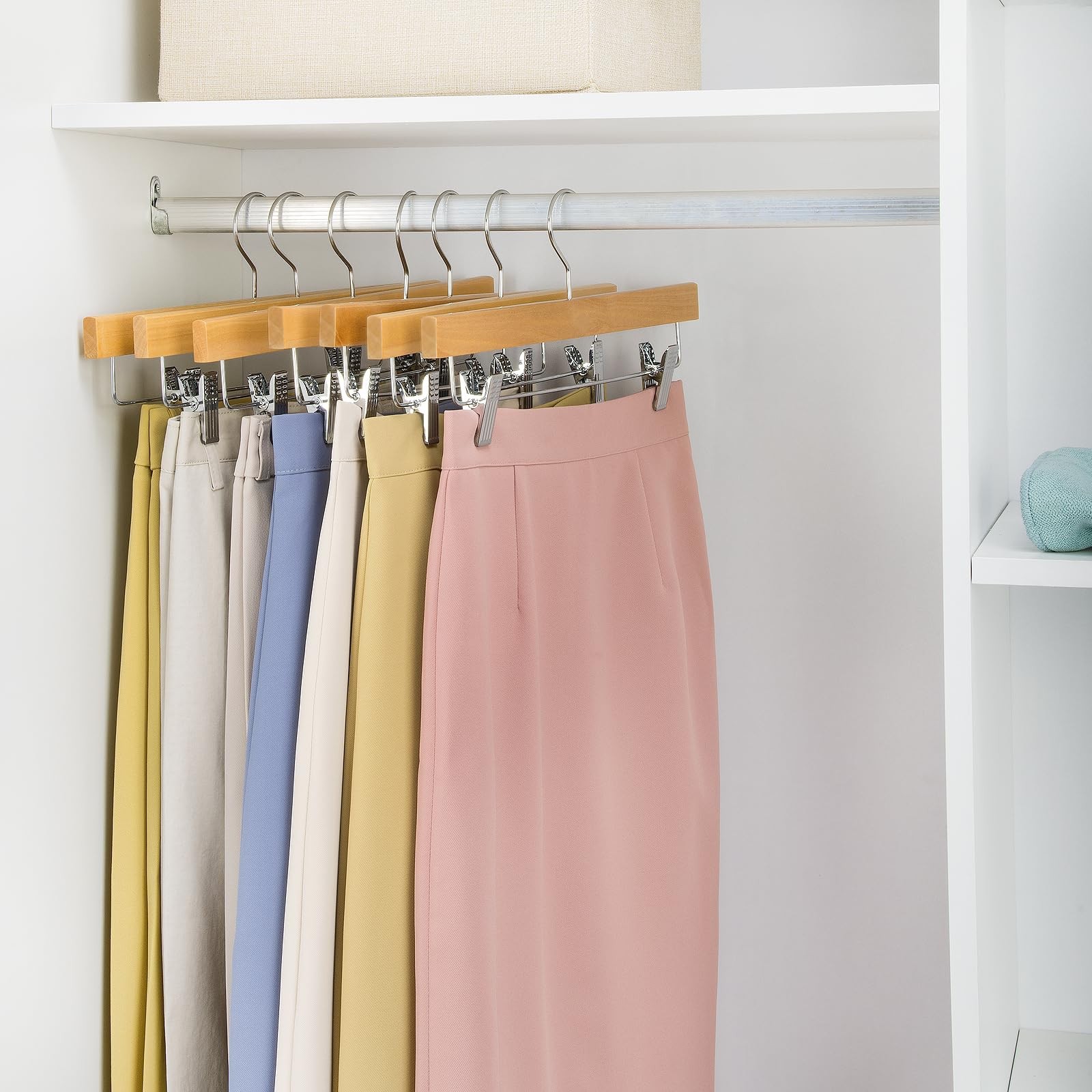 Deluxe Wooden Pants Hangers,Solid Lotus Wood Jeans Skirt Hanger with Clips An...