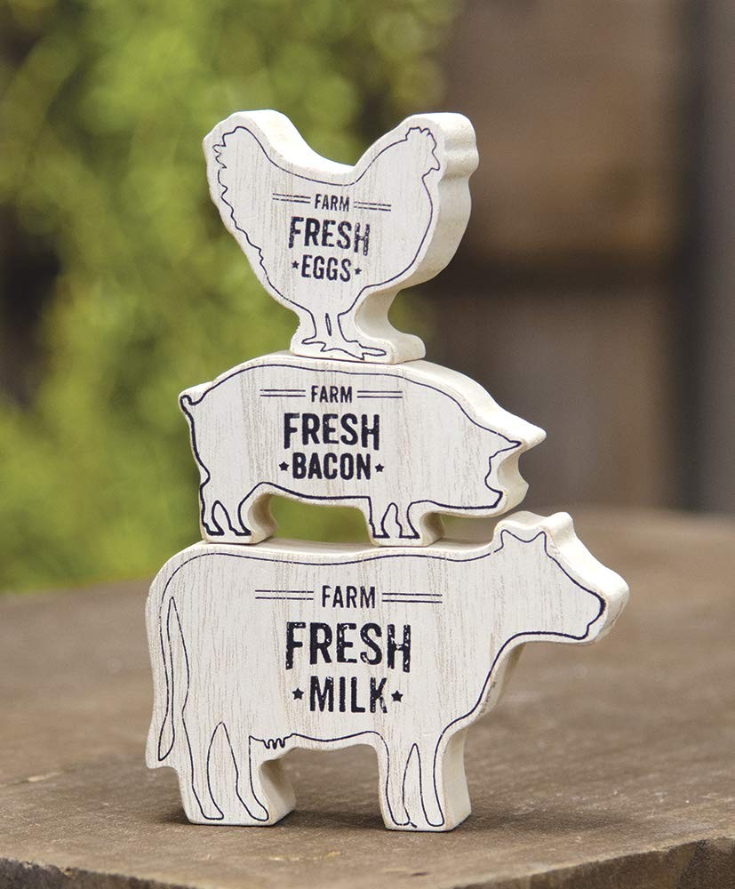 Oskal Farmhouse Animal Wood Shelf Sitter Set of 3 Cow Pig Chicken Country Decor