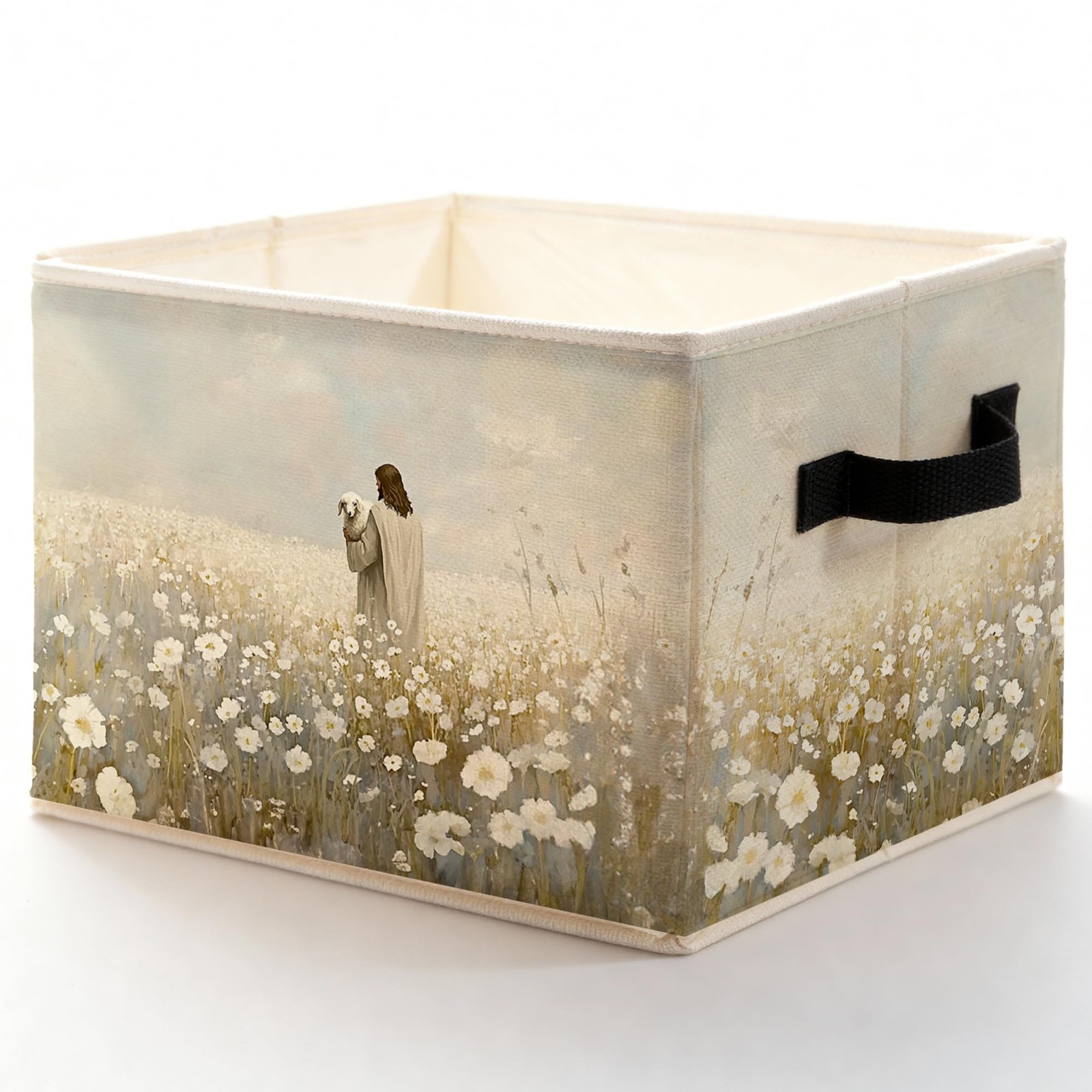 Wildflower Jesus Hugs Lamb Christian Storage Bins with Handles, Jesus in Whit...