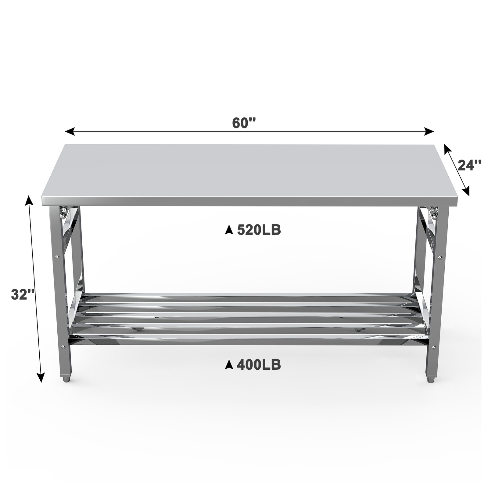 Stainless Steel 60" x 24" NSF Kitchen Work Prep Table Folding with Undershelf