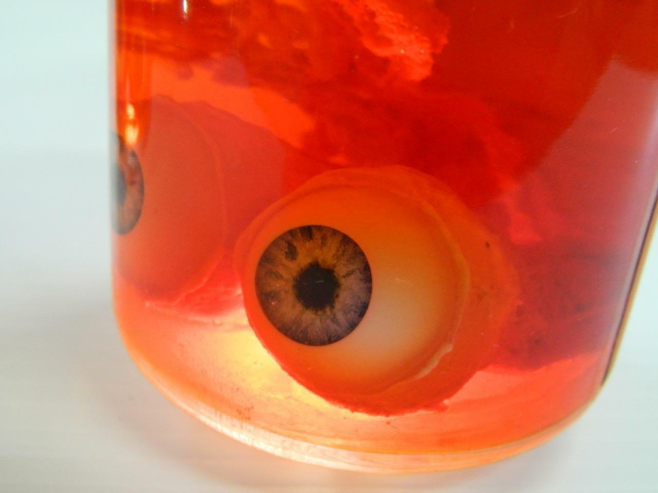 Halloween Horror Prop Life Size Realistic Specimen Jar of Ripped Out Eyeballs