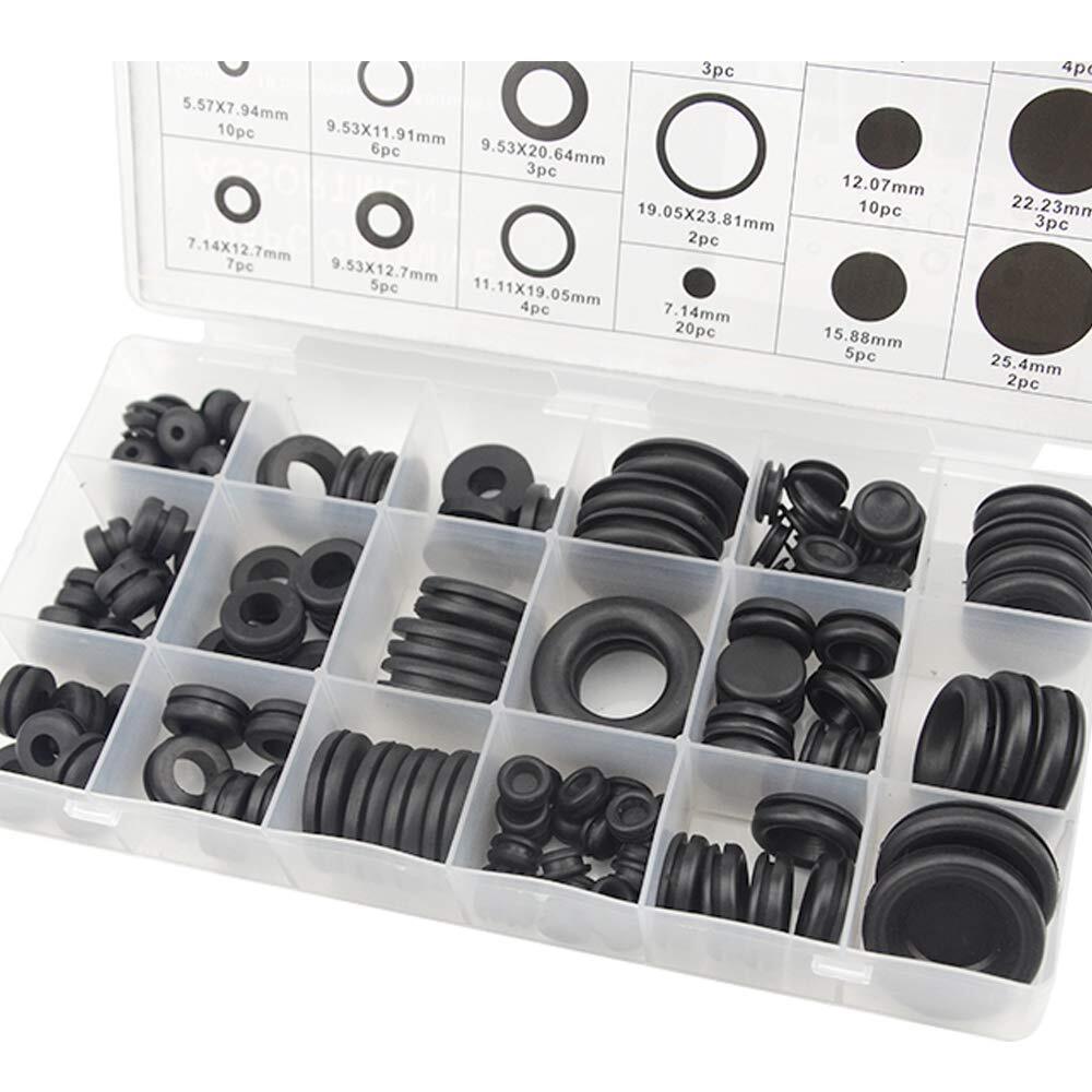 125pcs 18 Sizes Rubber Grommets Eyelet Ring Gasket Repair Box Washer Seal Assort