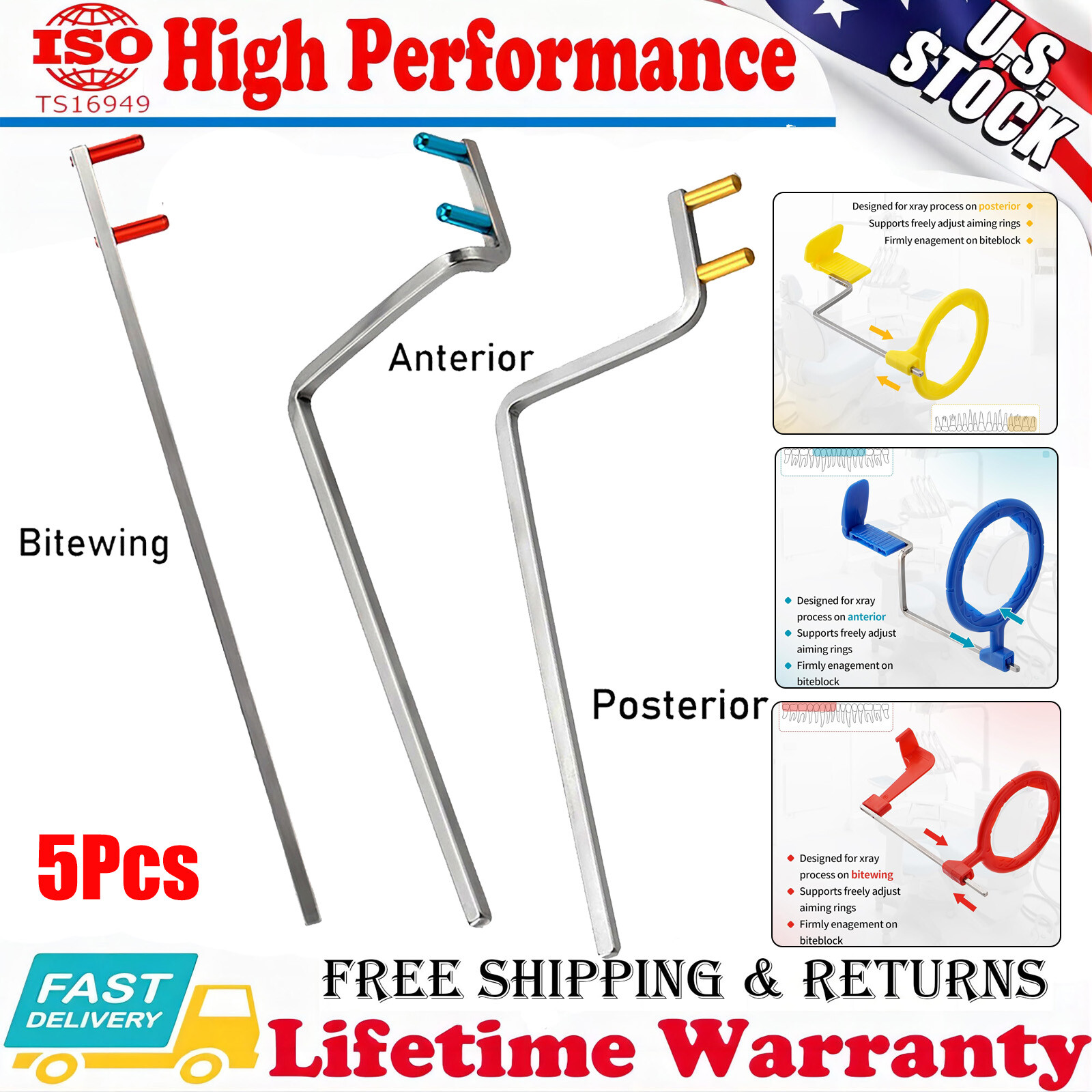 5Pc Dental X-Ray Positioning Stainless Steel Indicator Aligning Arm kit Reusable