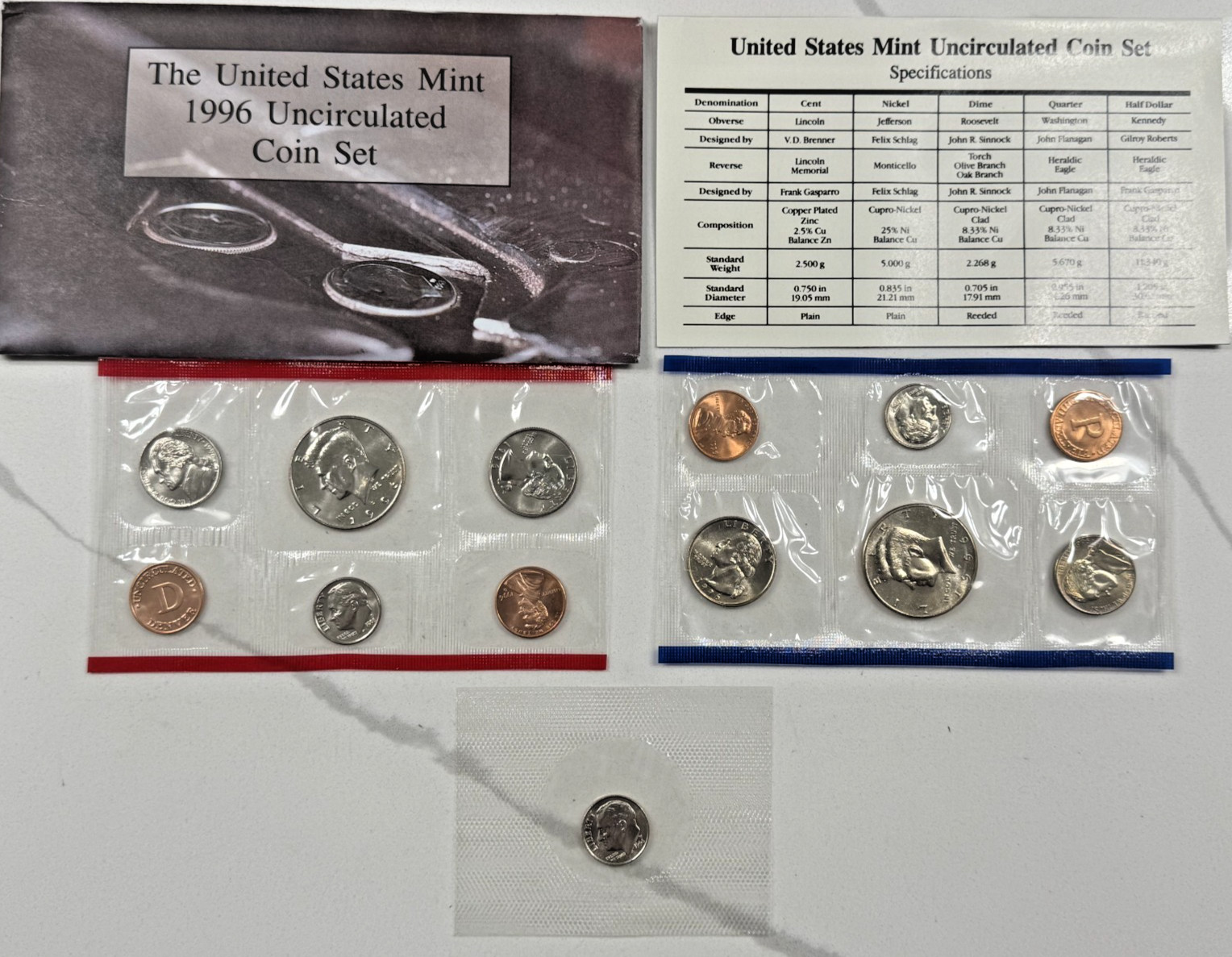 1996 P&D United States Uncirculated Coin Set w/West Point Dime & OGP - 11 Coins