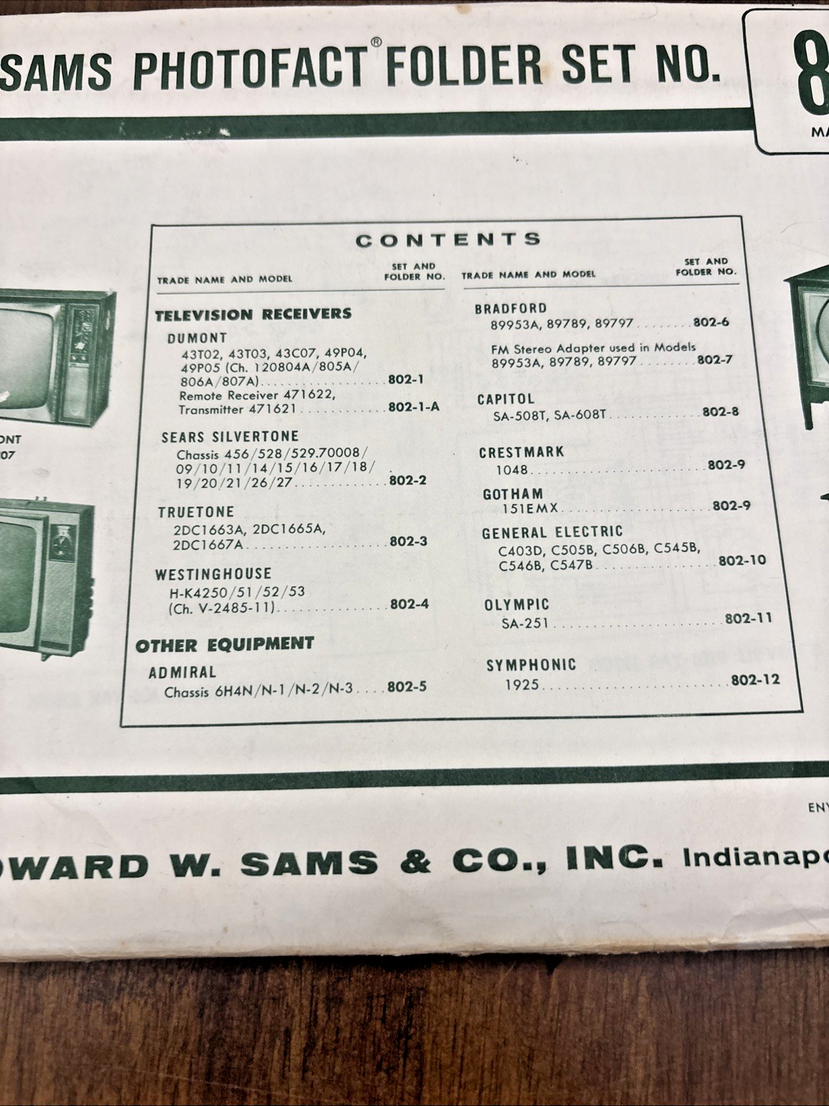 Sam’s Photofact Folder Sets 802 Dated 1966 Television TV Sets Radios Electronics