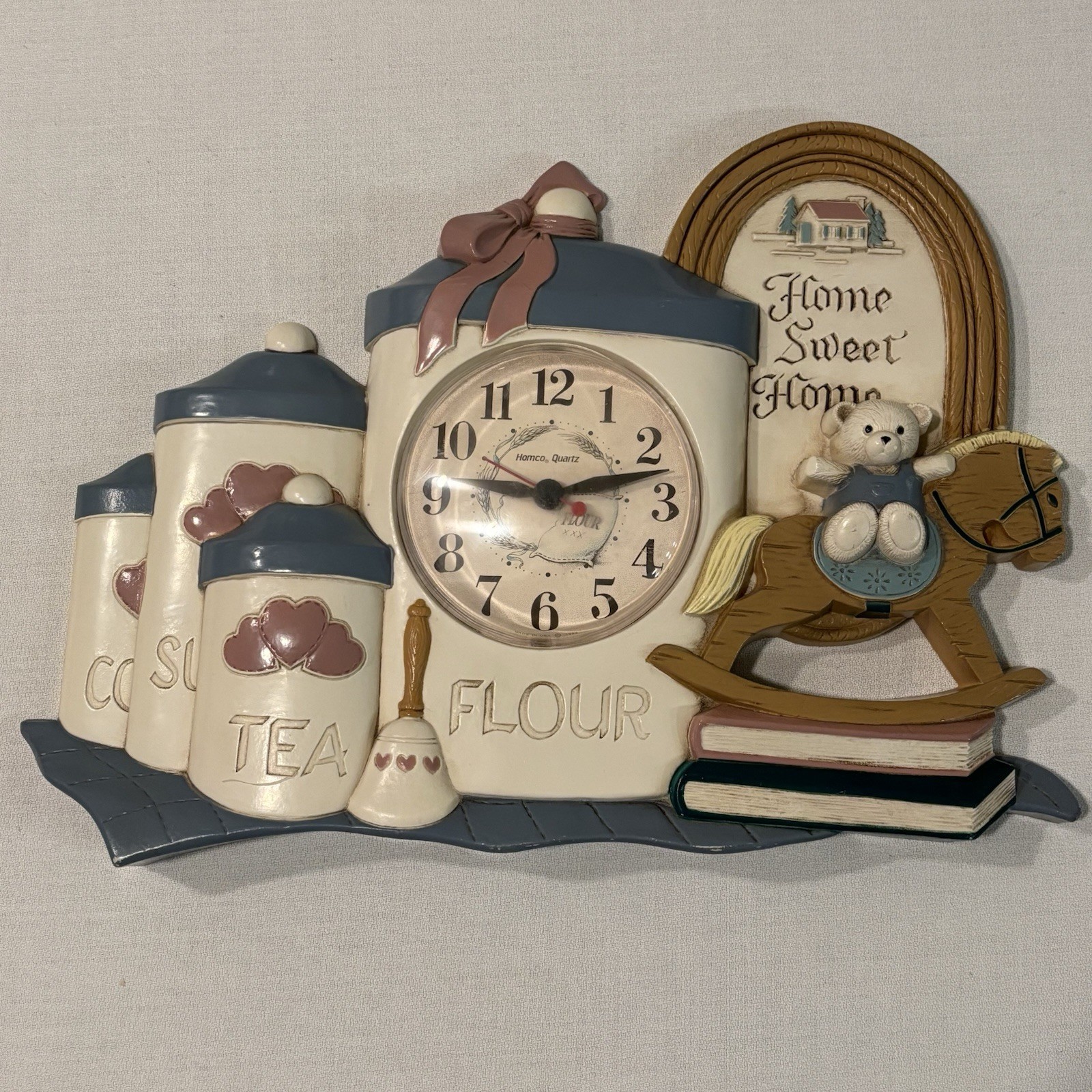 Vtg Homco Home Sweet Home Kitchen Canister Wall Clock Home Interiors Country