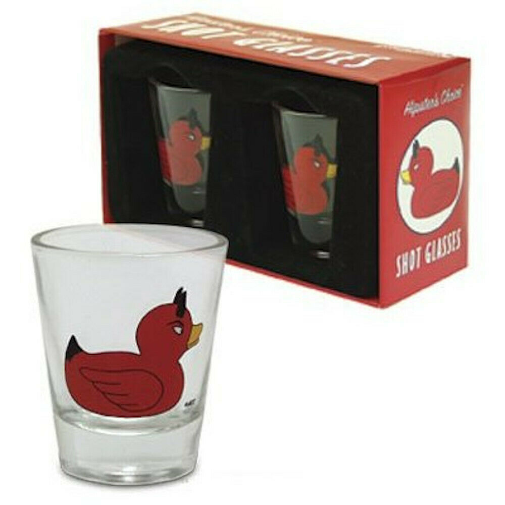 Devil Duckie Red Duck With Horns Shot Glasses in Gift Box  - Set of Two
