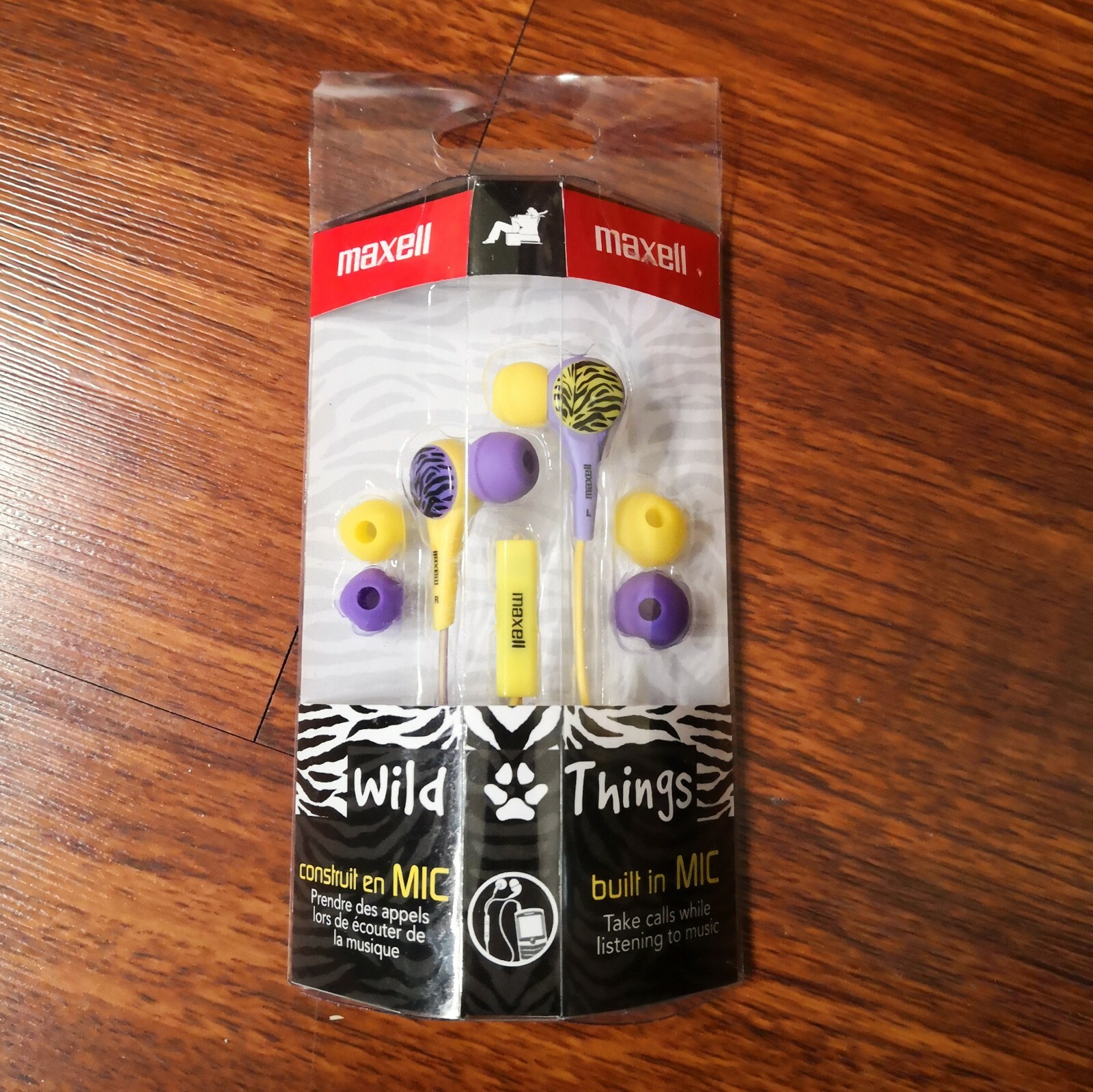 Maxell 190348 IN EAR STEREO Headset EARPHONES w/Mic EARBUDS 3.5mm Yellow Purple