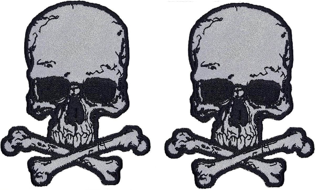 Reflective Skulls and Crossbones Patch | 2PC iron on or Sew on   4"x3"