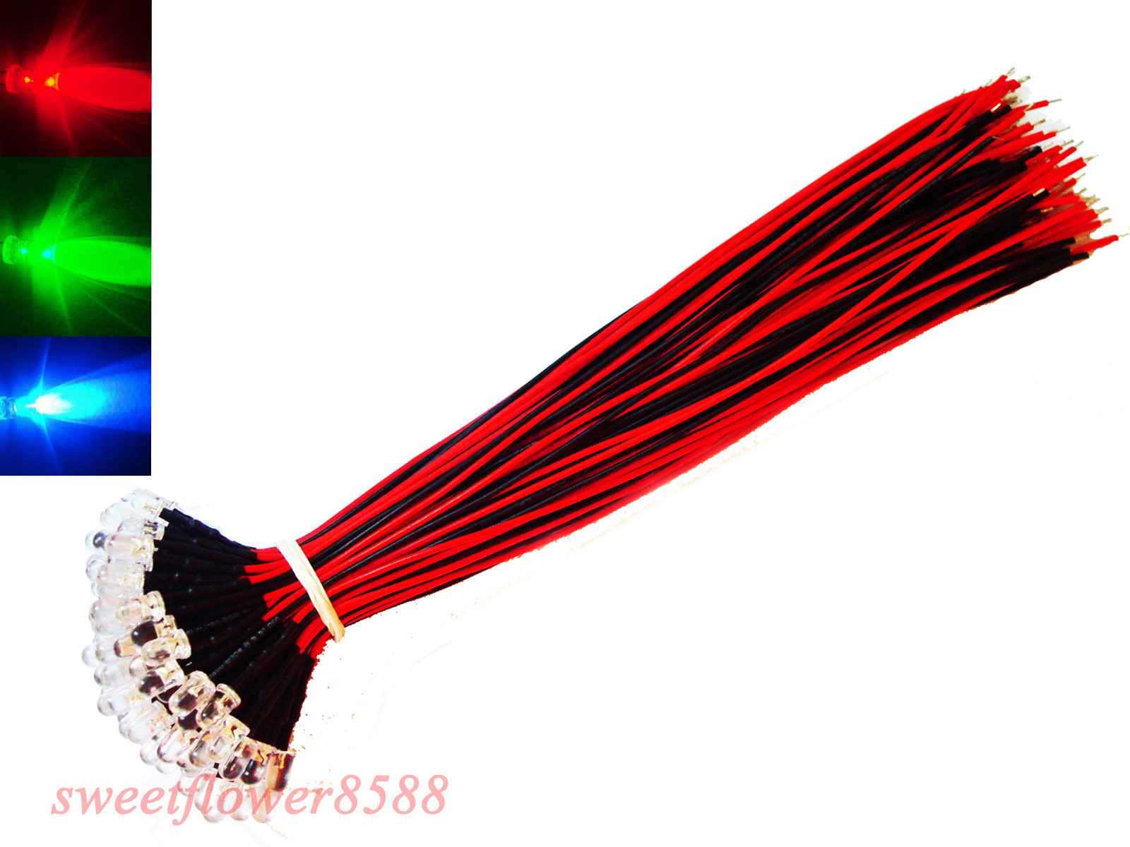 20pcs 5mm RGB slow Flash LED Rainbow Red Green Blue Pre Wired Light 12V 20cm