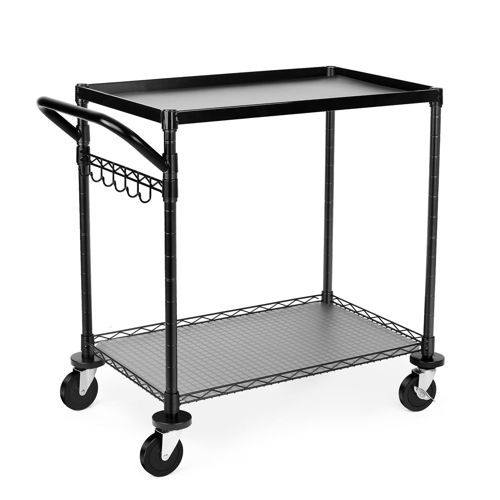 680Lbs Capacity Heavy Duty Rolling Utility Cart,2 Tier Rolling Carts with Whe...