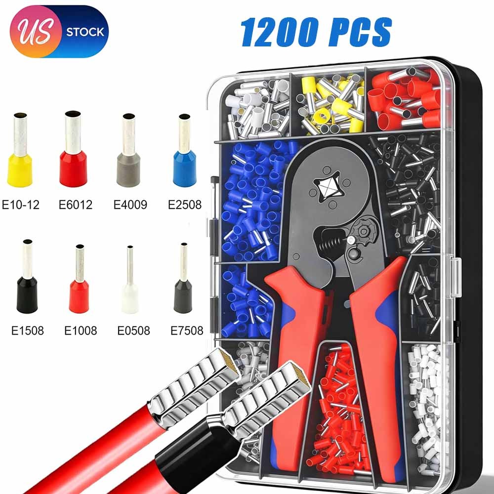 Ferrule Crimping Pliers Kit Self-adjustable Wire Crimper & 1200pcs Terminals