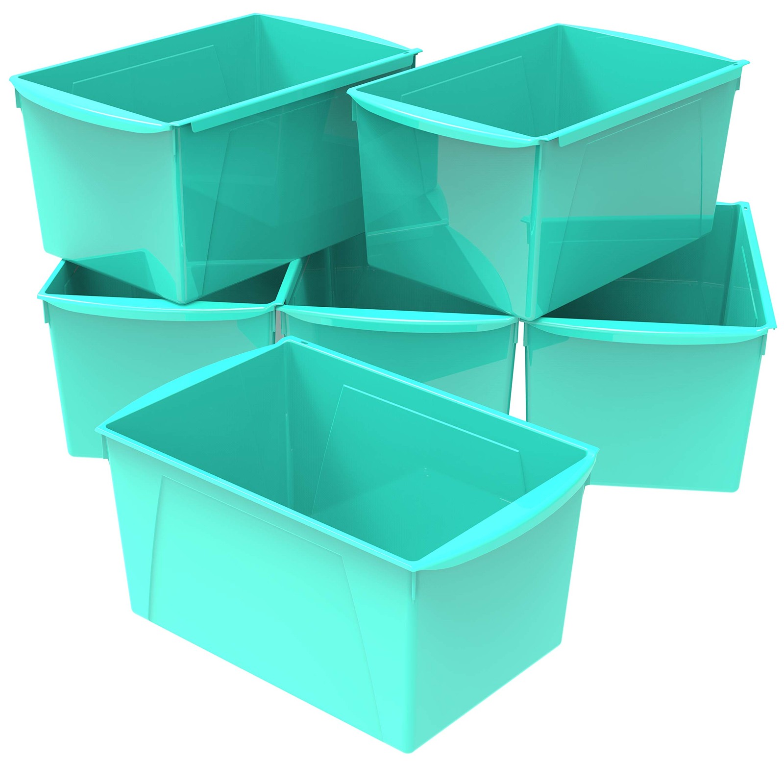 Storex Extra-Large Book Bin Interlocking Plastic Organizer For Home Office And