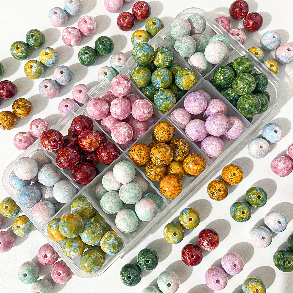 10MM Glass Oil Painting Imitation Ceramic Bead Material 100pcs