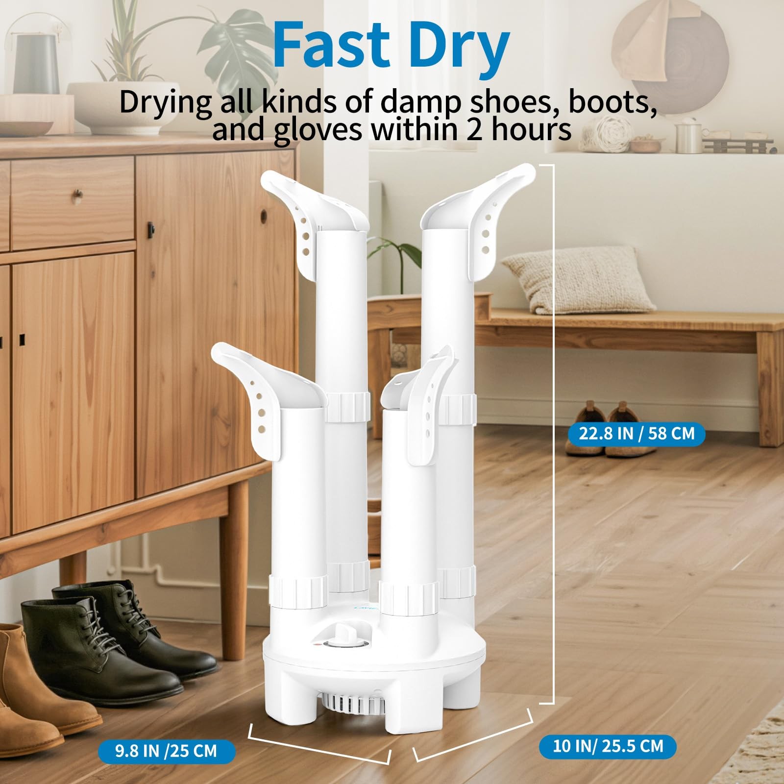 LAVIEAIR Boot Dryer, Shoe Dryer and Glove Dryer with Timer and Fan, White