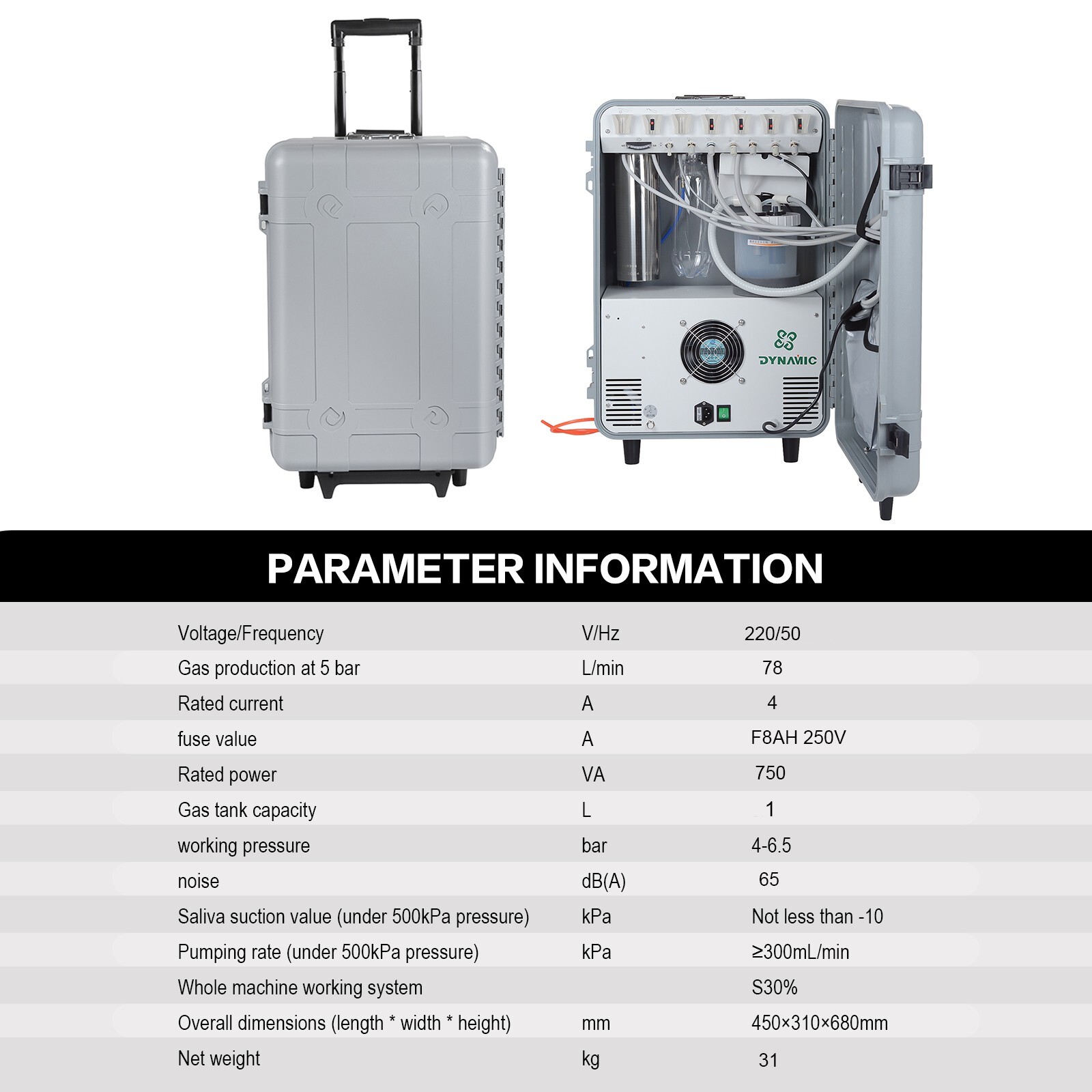 Dynamic DU852 Portable Dental Unit with Air Compressor and Ultrasonic Scaler 4H
