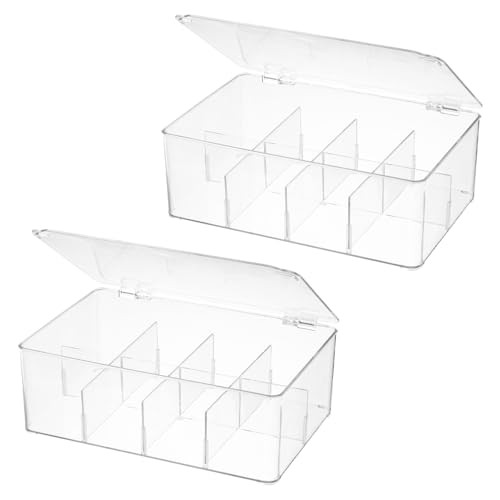 Divided Clear Plastic Organizer Bin with Hinge Lid, 8 Sections Tea Bag Two
