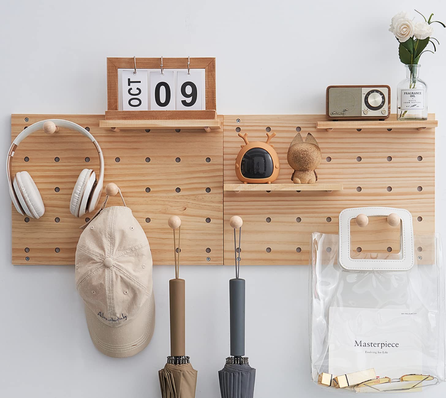 Wood Pegboard Combination Wall Organizer Kit, Wooden Display Pegboard Panel K...