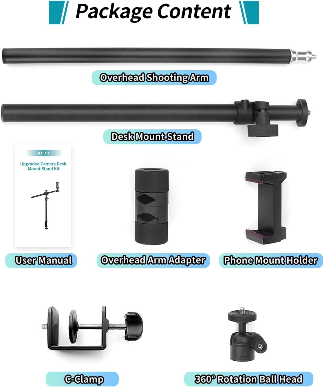 Overhead Camera Mount Desk Stand 360 Adjustable Magic Arm Webcam Phone Clamp