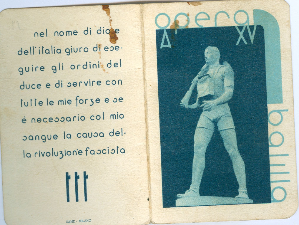 tessera epoca fascista opera balilla  1937