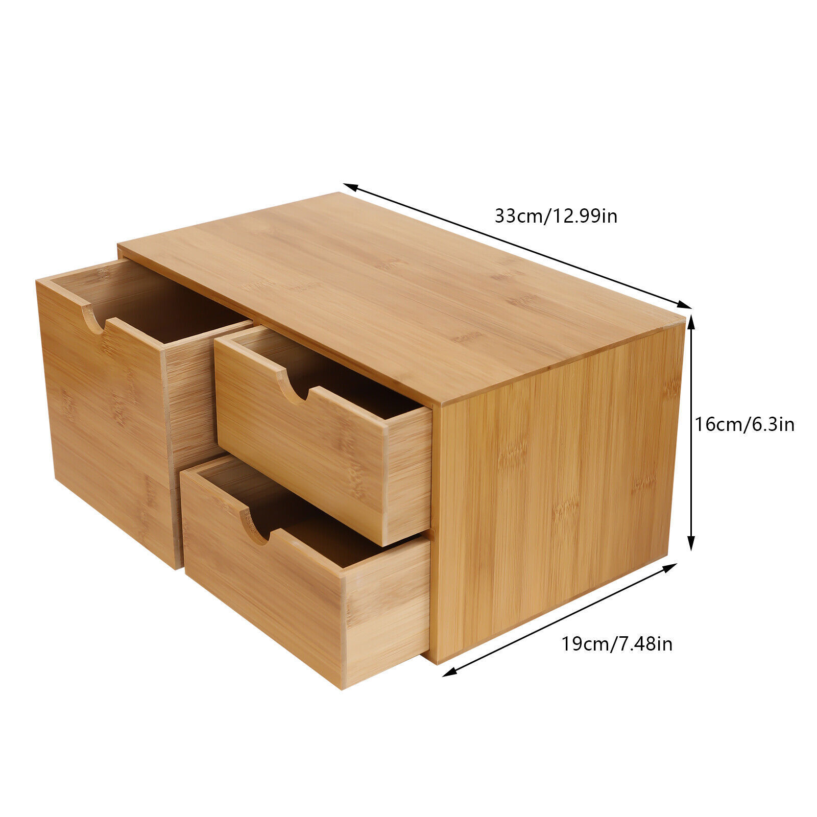 Office Desk Organizer Drawers Desktop Storage Bamboo Box Storage Recess Handle