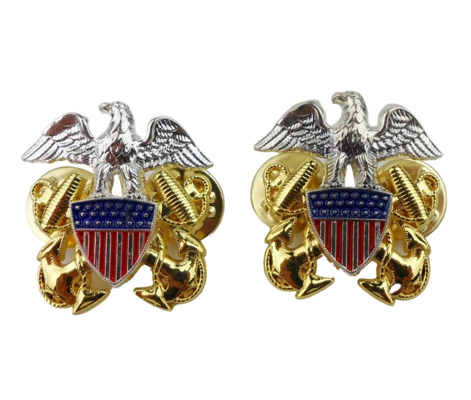 PAIR OF METAL US NAVY SIX-STAR RANK EAGLE EPAULETTE BADGE DRESS INSIGNIA PIN