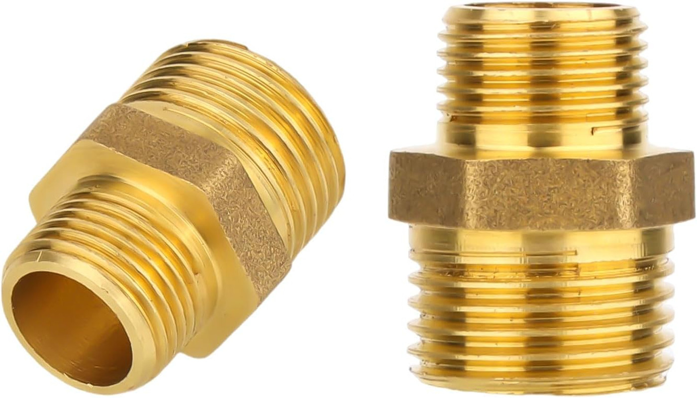 Brass Reducing Hex Nipple 1/2" to 3/8" NPT Male Pipe Fitting Adapters 2Pcs
