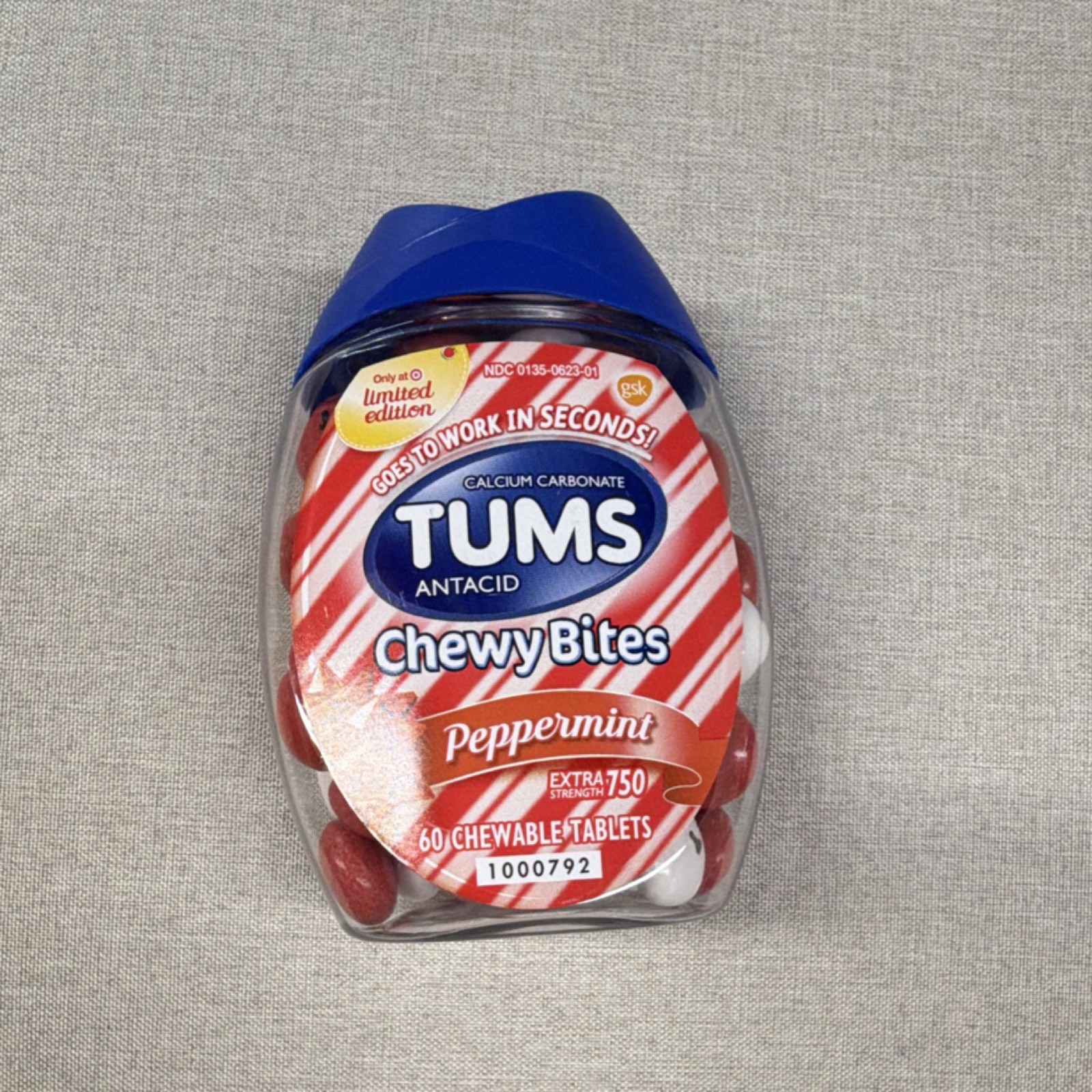 TUMS Chewy Bites Antacid Peppermint Limited Edition 60ct
