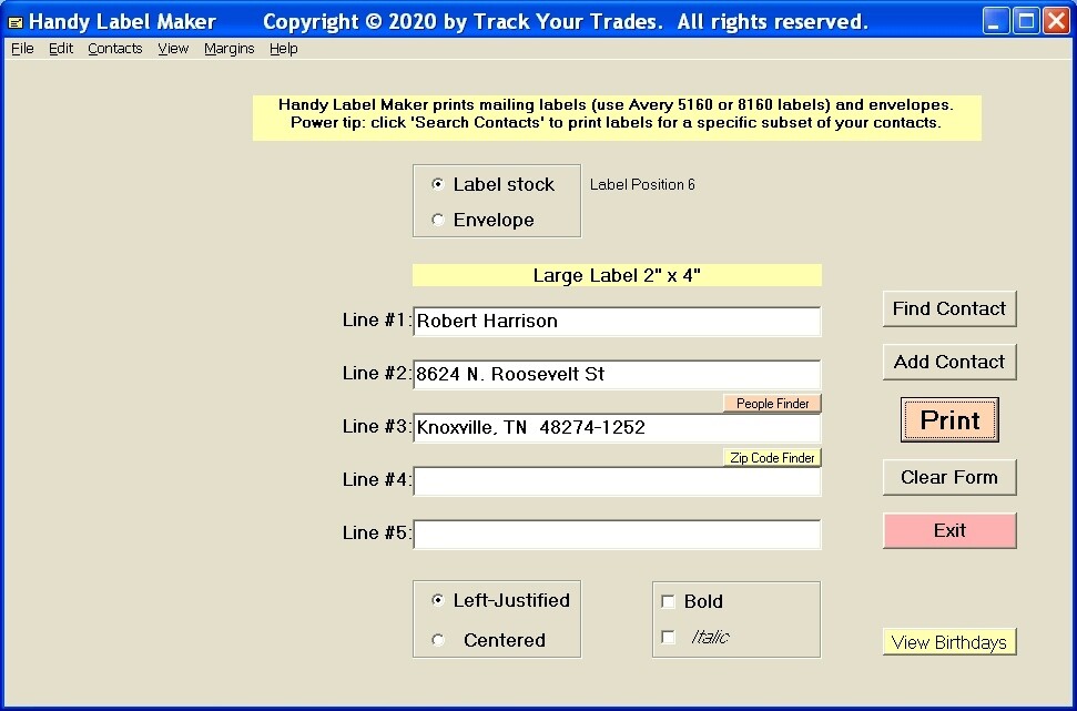 Print labels! PC Software prints mailing labels, envelopes. Mass mail, contacts.
