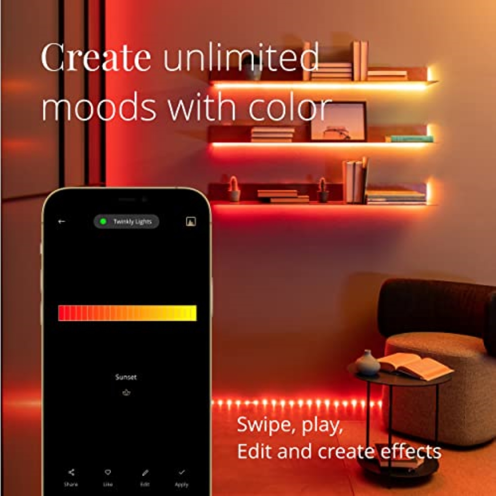 Twinkly Indoor Line Starter Kit App-Control White Light Strip with RGB LEDs, 5'